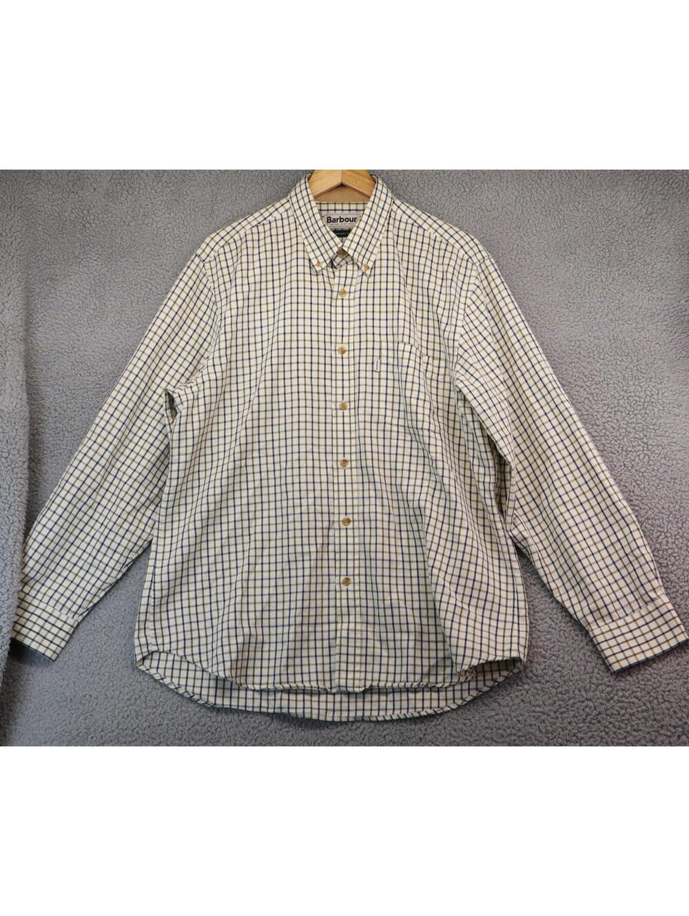 Barbour Plaid Long Sleeve Button Down Shirt Large Beige Prep